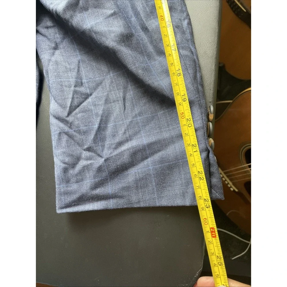 Max Davoli Baroni Suit 48S 100% Wool Super 150s Blue Plaid Pants 42 x 29